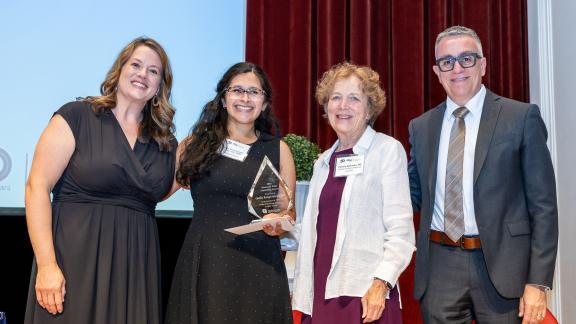 UCSF Fresno leadership and Fresno Madera Medical Society President stand with award winner