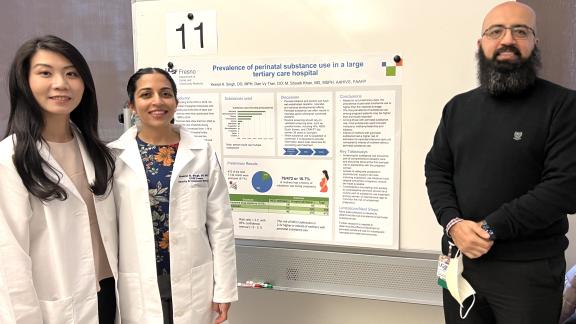 Doctors presenting research poster