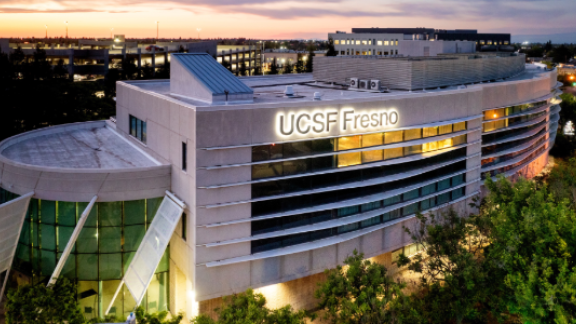 UCSF Fresno building at sunset