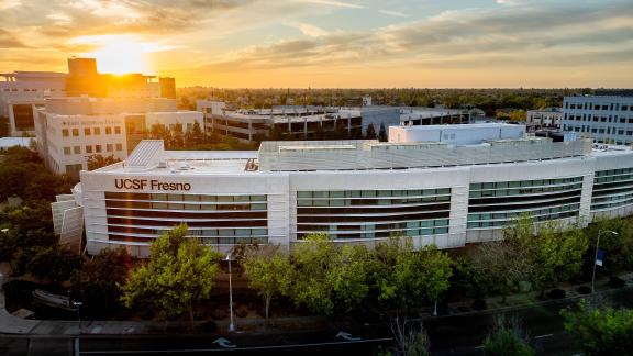 UCSF Fresno building at sunset