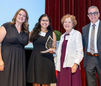 UCSF Fresno leadership and Fresno Madera Medical Society President stand with award winner