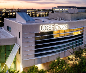 UCSF Fresno building at sunset