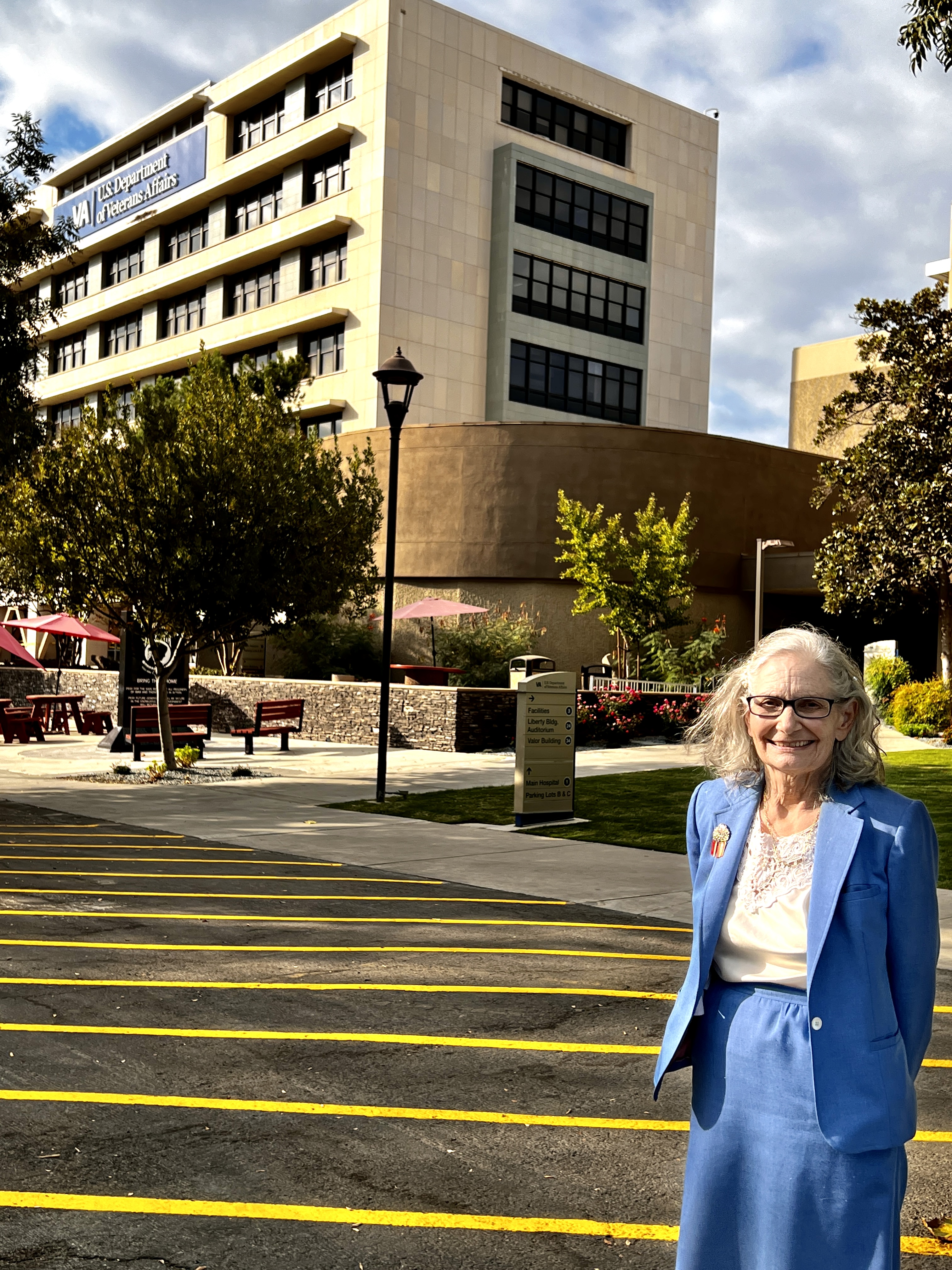 Paulette Ginier standing outside hospital.