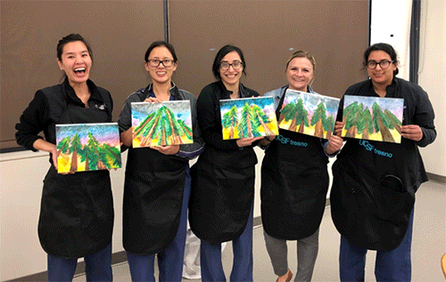 OB residents with their wine and paint samples